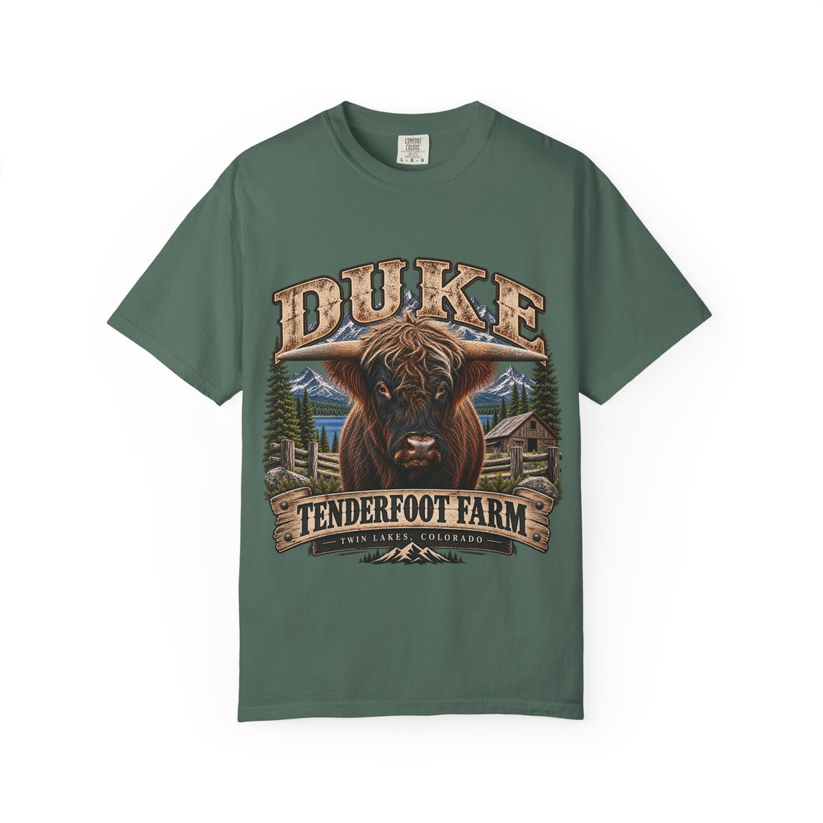 Duke Highland Bull T-Shirt  Tenderfoot Farm Colorado