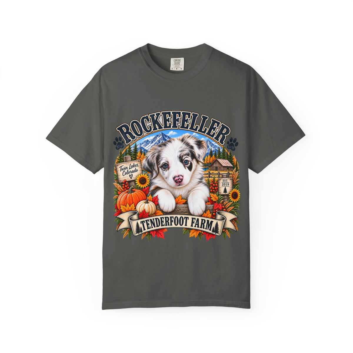 Rockefeller Aussie T-Shirt  Tenderfoot Farm Colorado