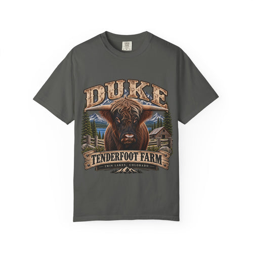 Duke Highland Bull T-Shirt  Tenderfoot Farm Colorado