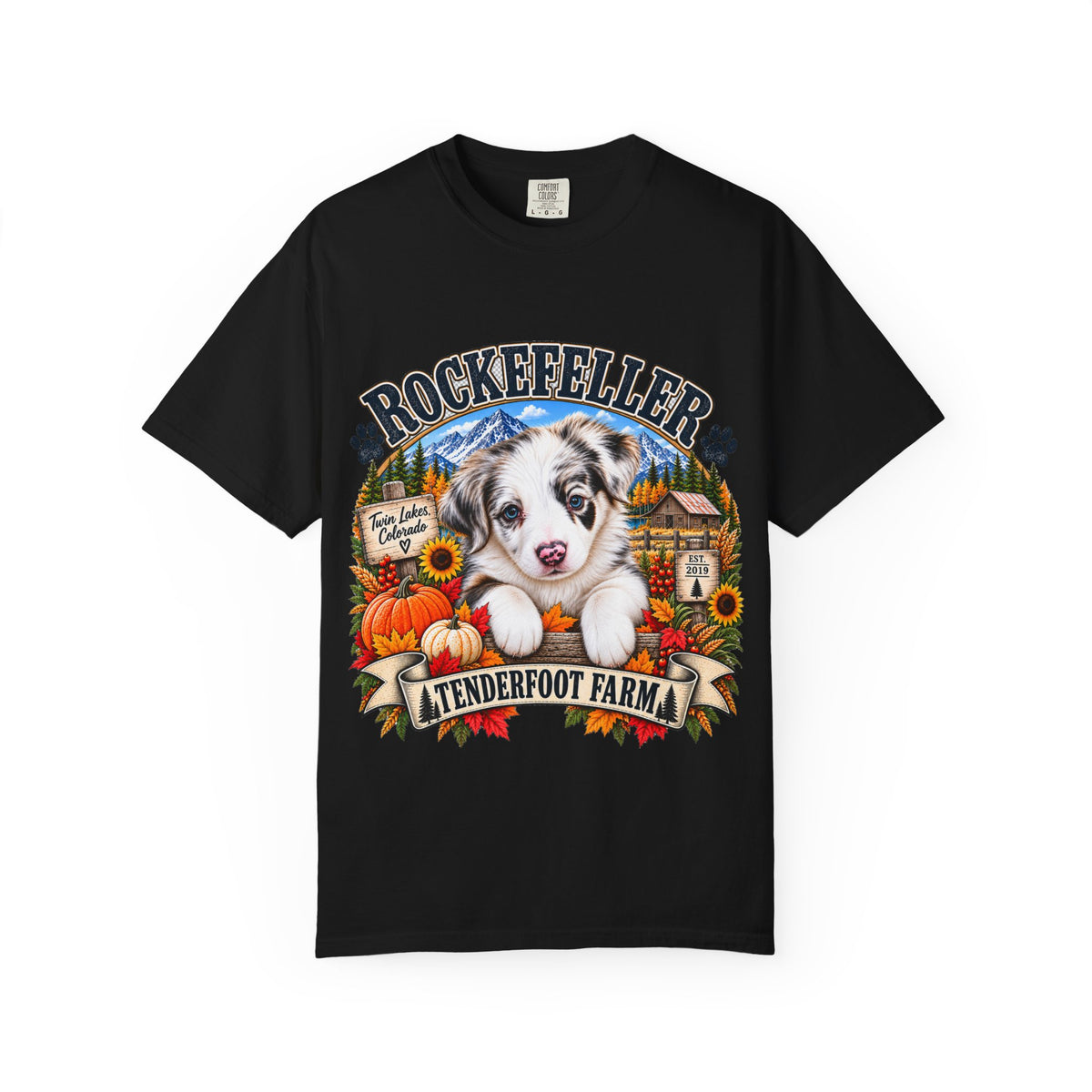 Rockefeller Aussie T-Shirt  Tenderfoot Farm Colorado