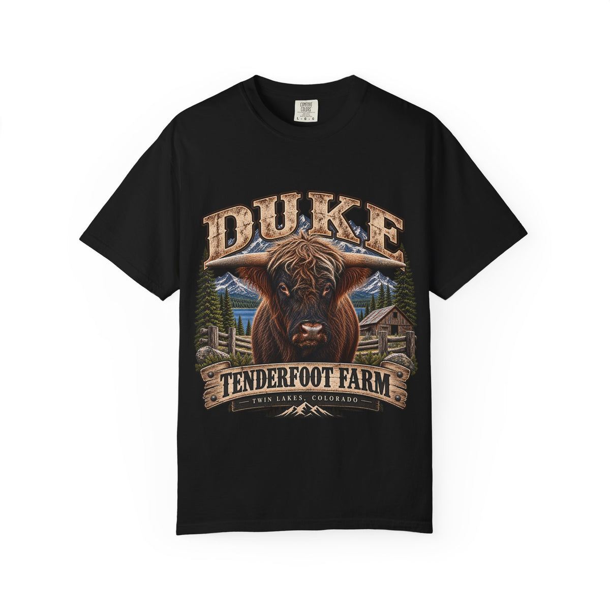 Duke Highland Bull T-Shirt  Tenderfoot Farm Colorado