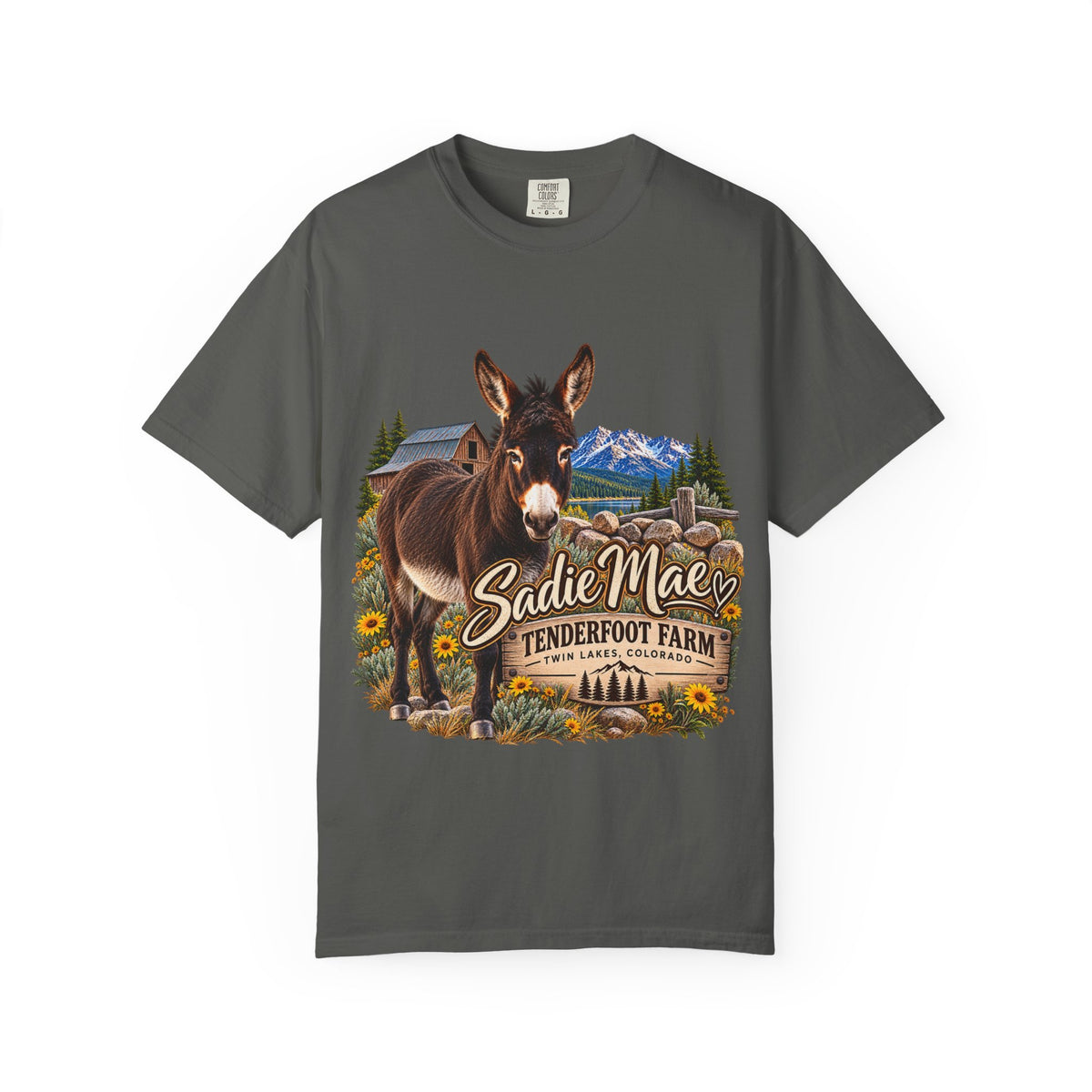 Sadie Mae Donkey T-Shirt  Tenderfoot Farm Colorado