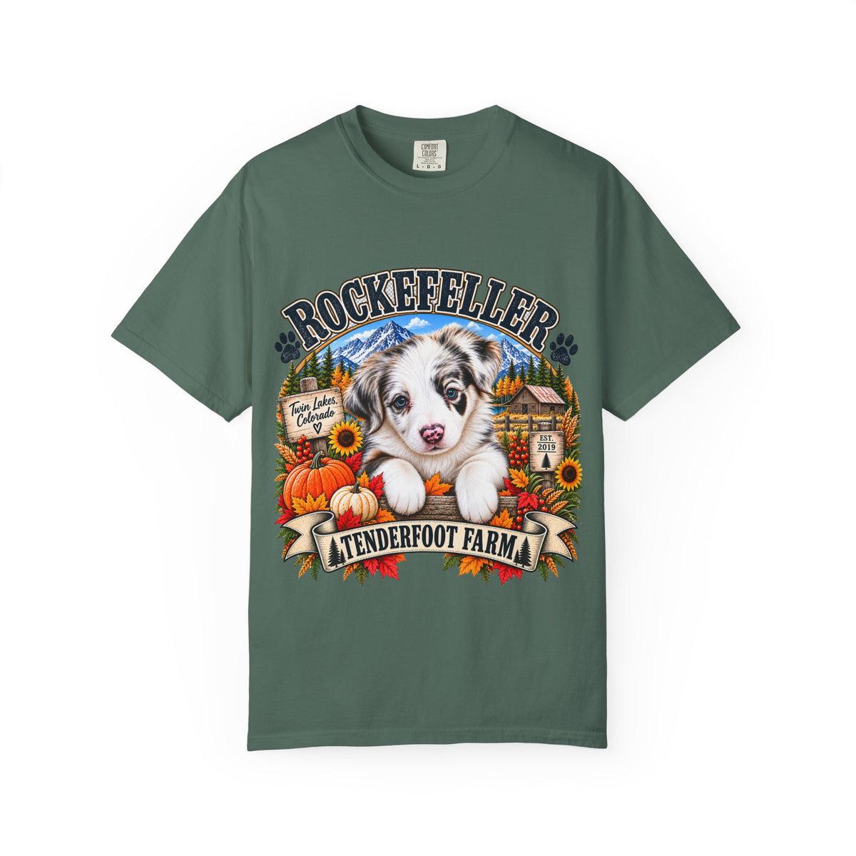 Rockefeller Aussie T-Shirt  Tenderfoot Farm Colorado